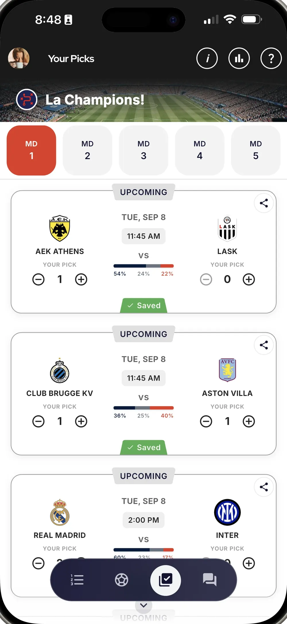 Pickster — Champions League matchday